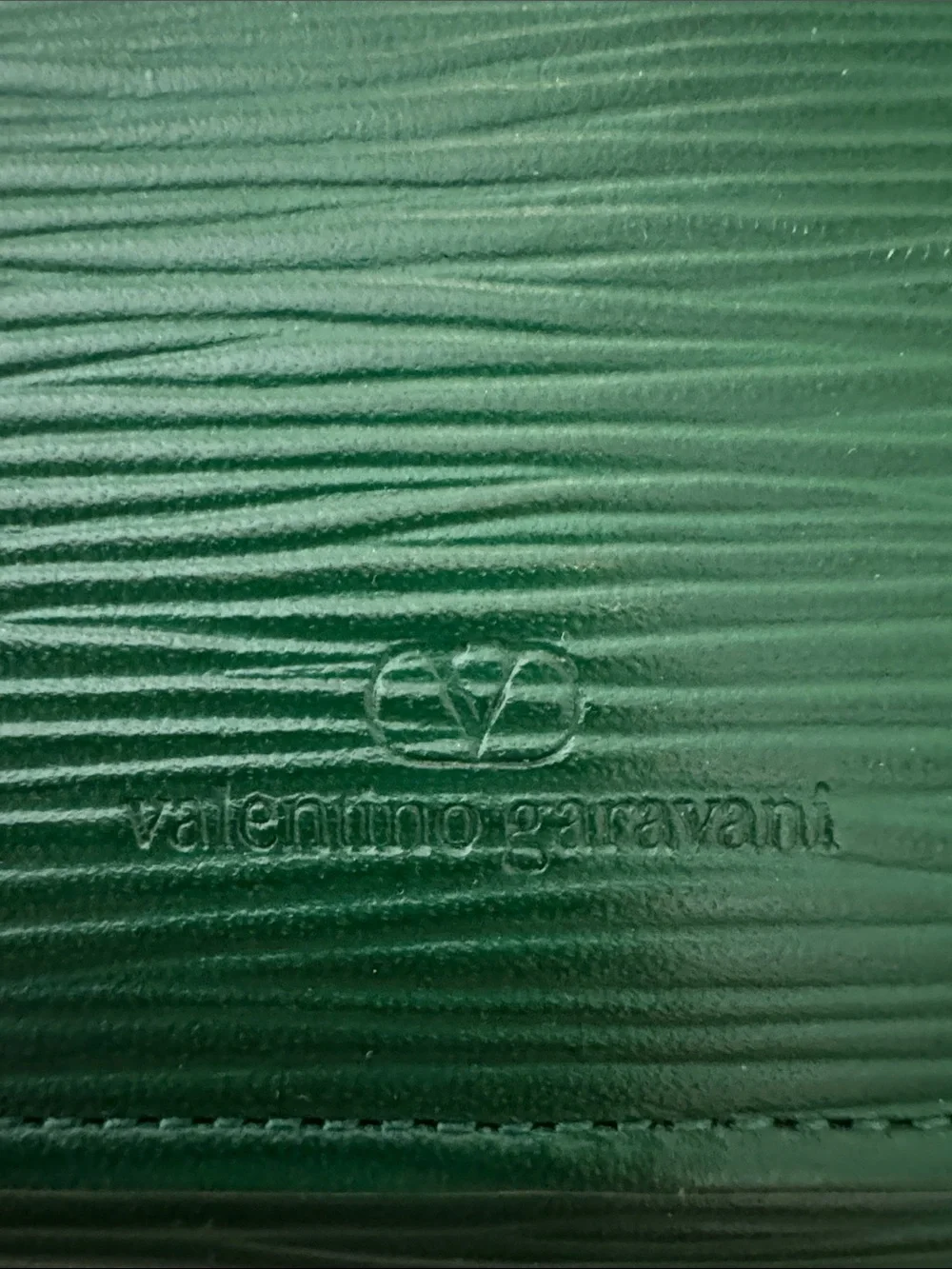 Valentino Garavani Deep Green Textured Leather Wallet EUC with COA